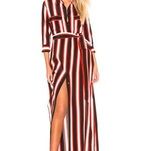 Gorgeous L'Agence Silk Red, White, Black Striped Maxi Long Dress, Sz XS